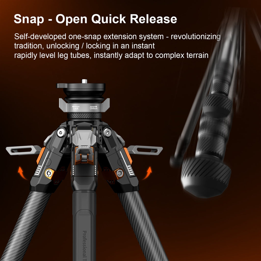 COMAN T1S Snap-Open Carbon Fiber Video Tripod 164.6cm