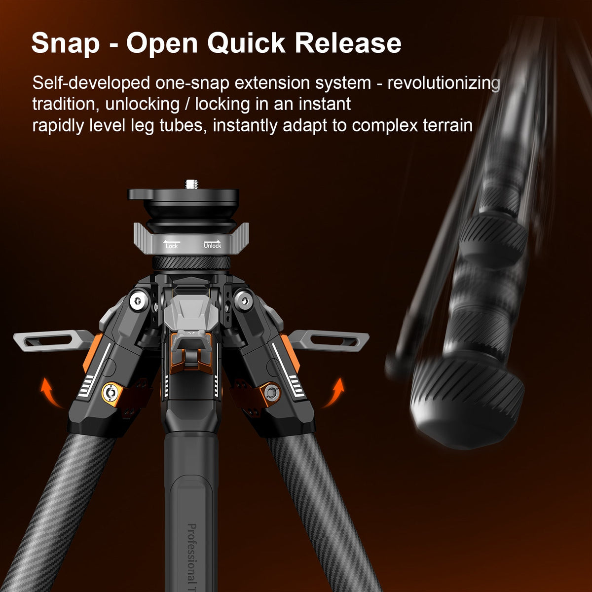 COMAN T1S Snap-Open Carbon Fiber Video Tripod 164.6cm