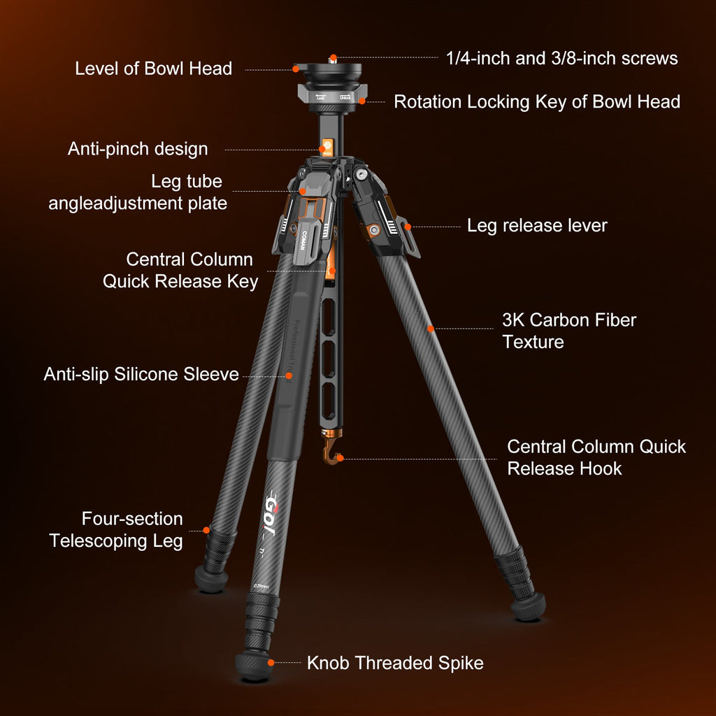 COMAN T1S Snap-Open Carbon Fiber Video Tripod 164.6cm