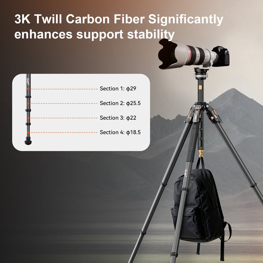 COMAN T1S Snap-Open Carbon Fiber Video Tripod 164.6cm