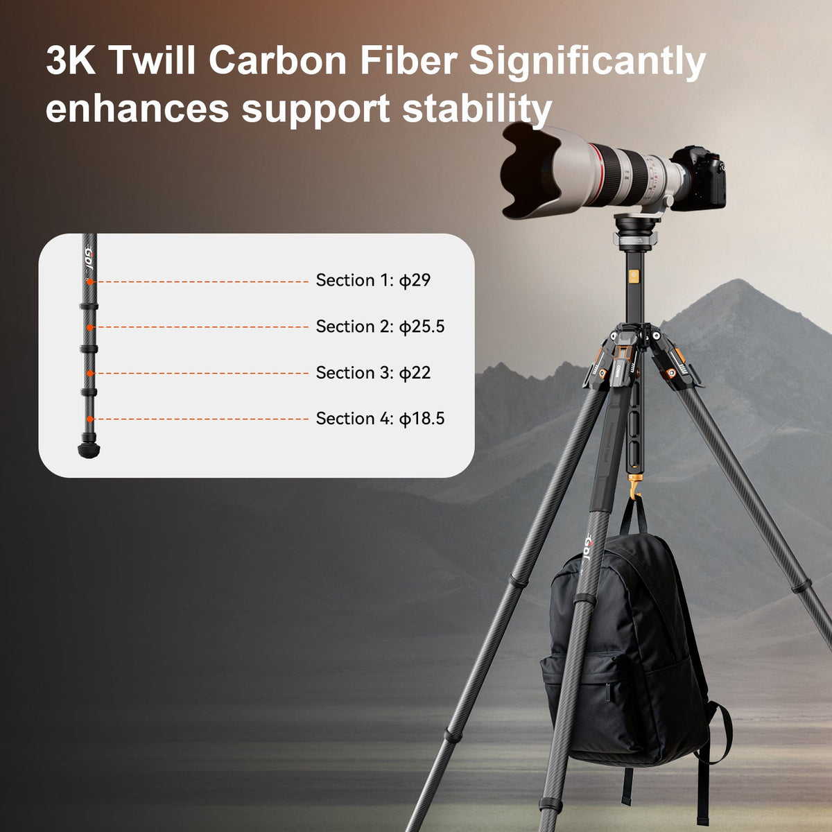COMAN T1S Snap-Open Carbon Fiber Video Tripod 164.6cm
