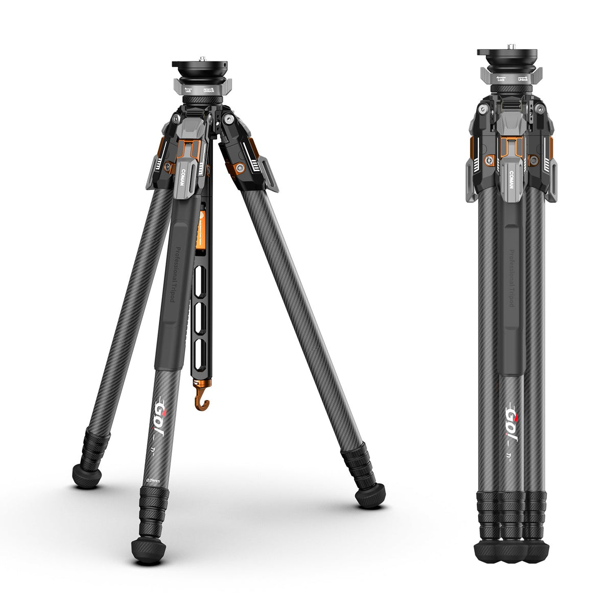COMAN T1S Snap-Open Carbon Fiber Video Tripod 164.6cm