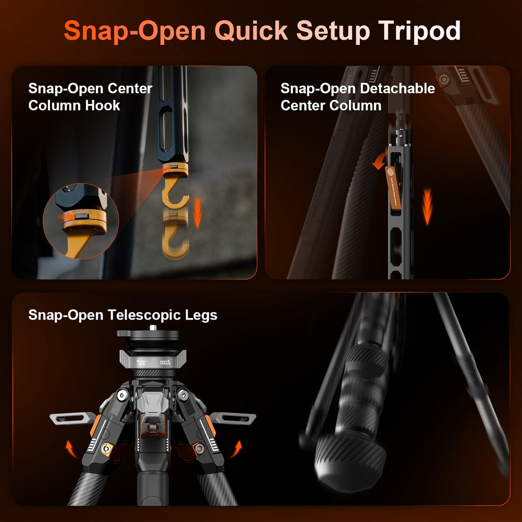 COMAN T1S Snap-Open Carbon Fiber Video Tripod 164.6cm
